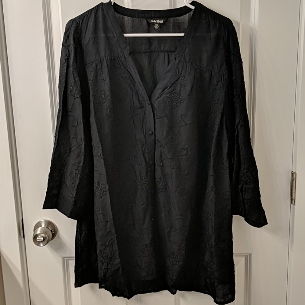 Black embroidered button-down shirt